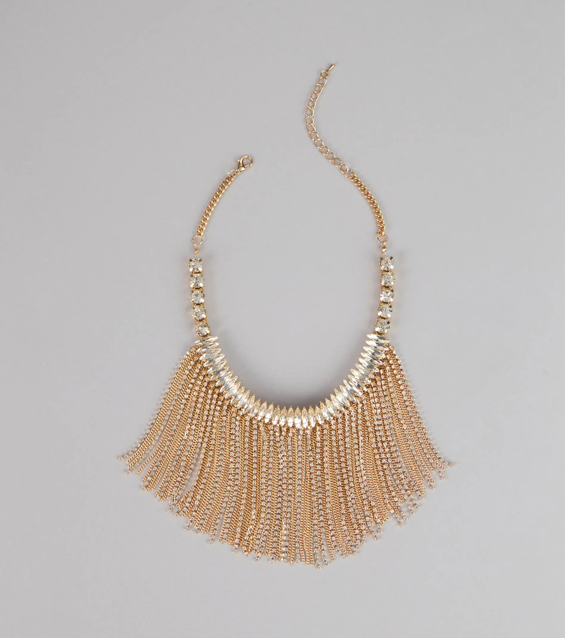 Glam Sweep Rhinestone Fringe Necklace sold by Windsor