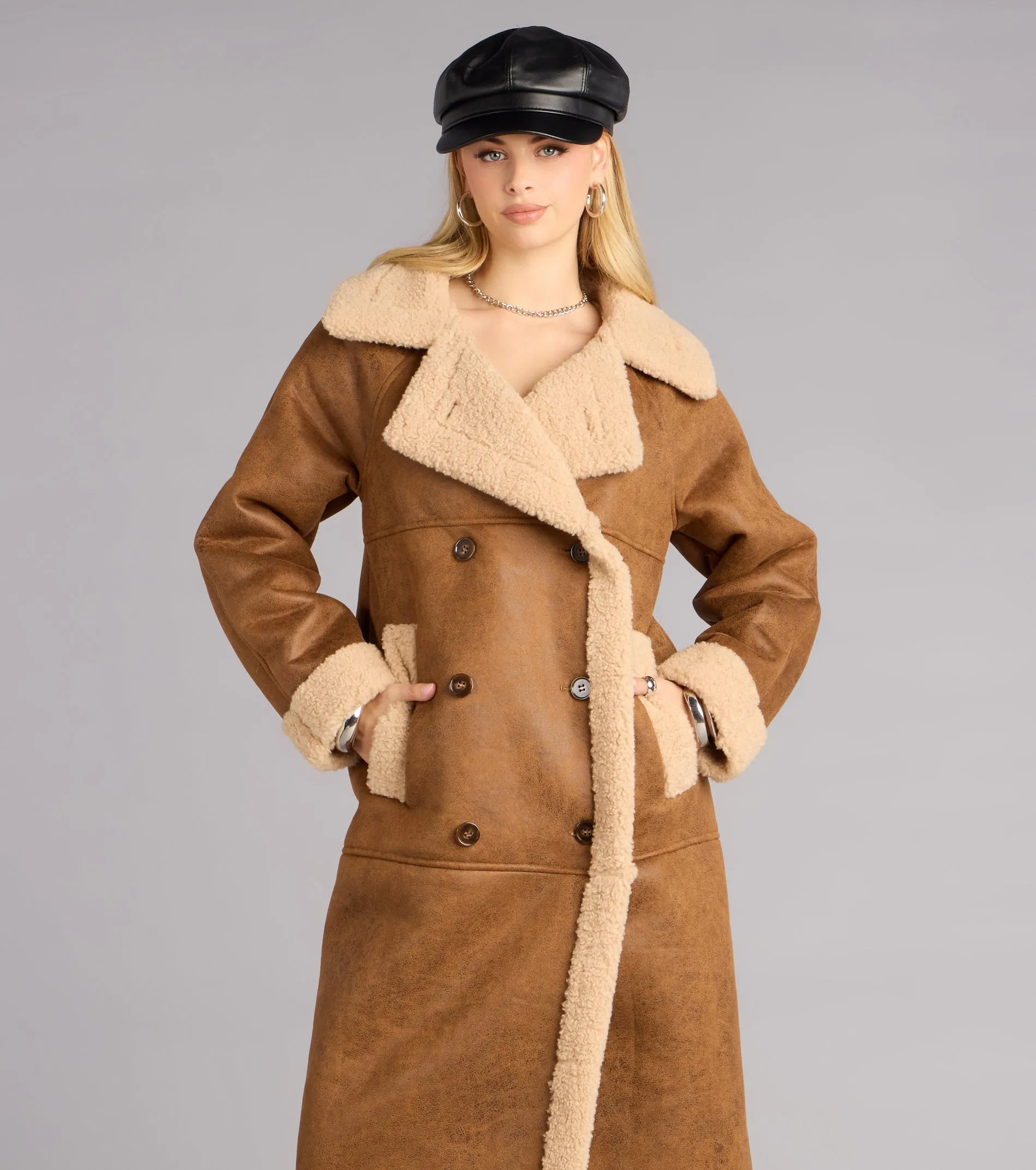 Cozy In The City Faux Sherpa Shearling Trench Coat sold by Windsor product image thumbnail 3
