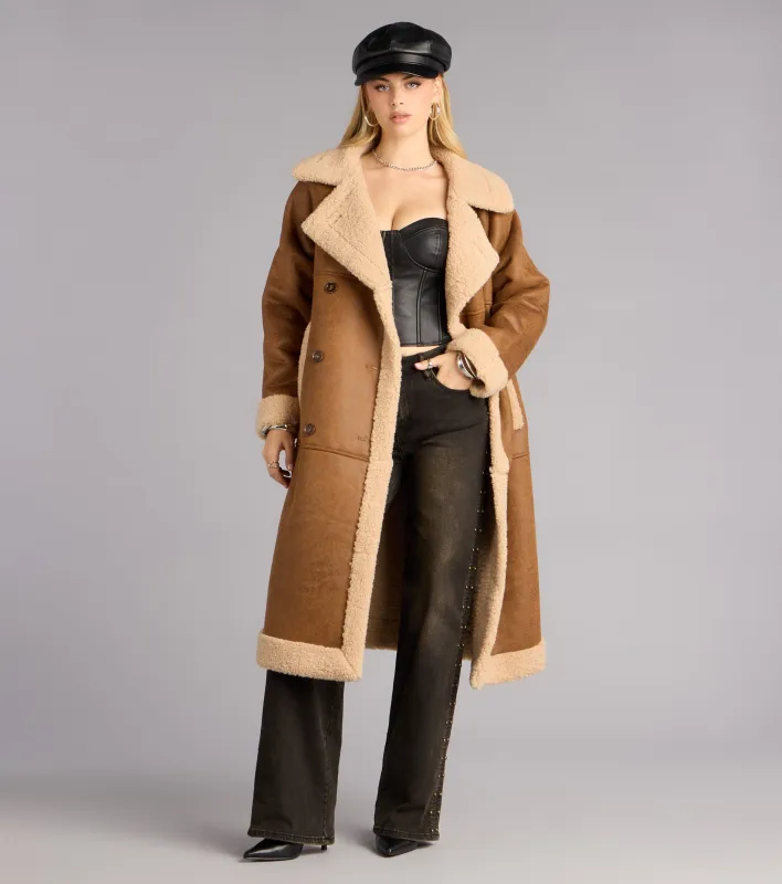 Cozy In The City Faux Sherpa Shearling Trench Coat sold by Windsor