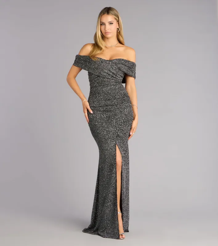 Elyse Glitter Knit Off-The-Shoulder Mermaid Dress sold by Windsor