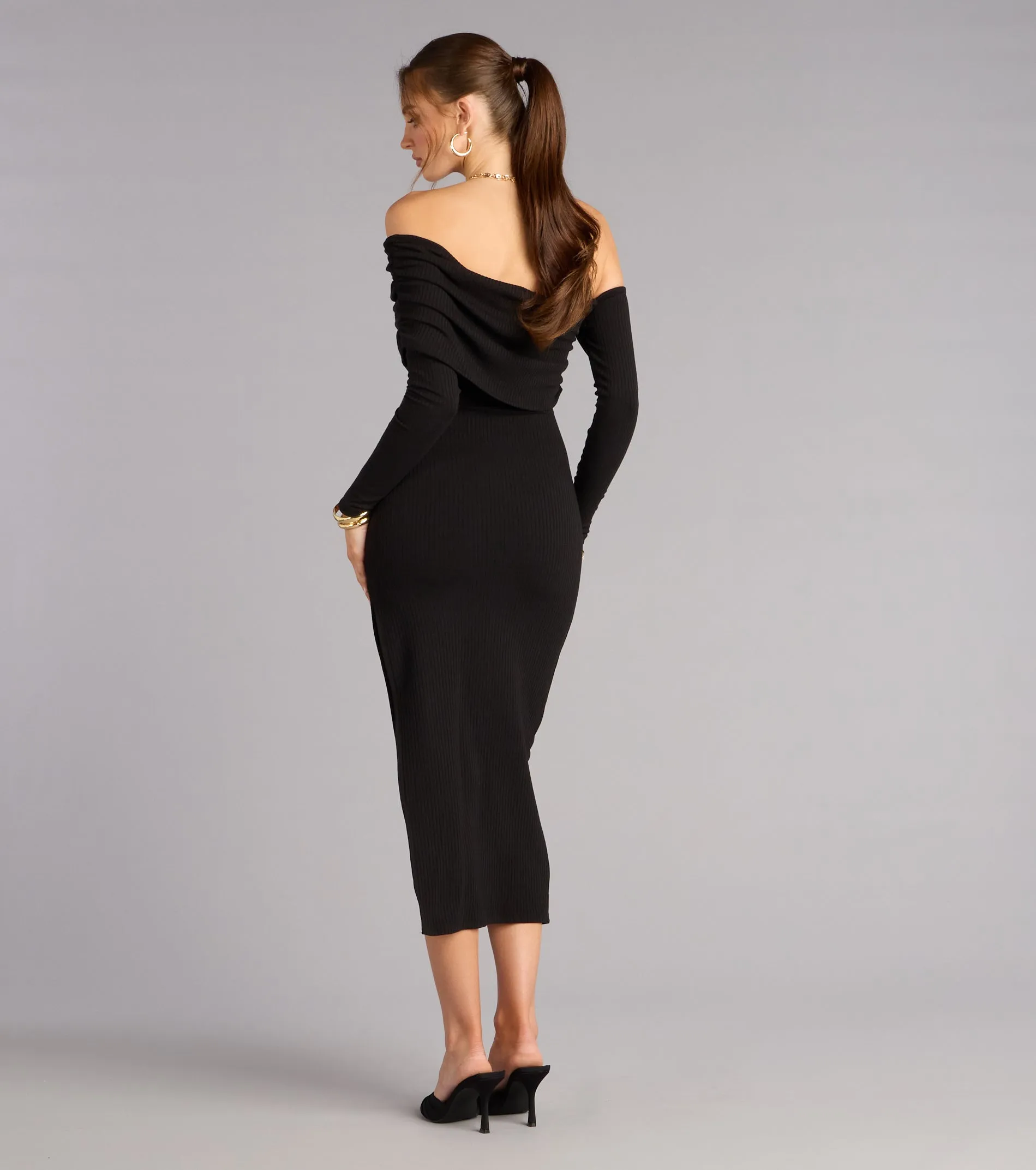 Sweep Me Away Ribbed Off Shoulder Midi Dress sold by Windsor product image thumbnail 2