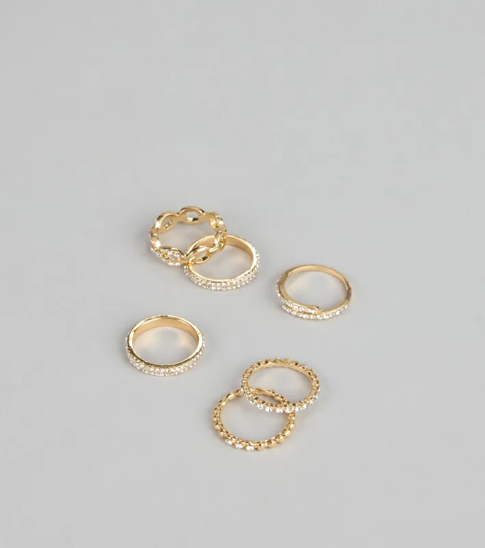 Shimmer Stacking Rhinestone Ring Set sold by Windsor