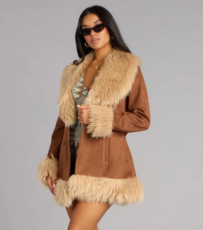 Chic Icon Faux Fur Trim Suede Coat sold by Windsor