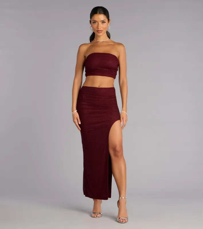 Starlet Status Rhinestone Mesh Maxi Skirt sold by Windsor