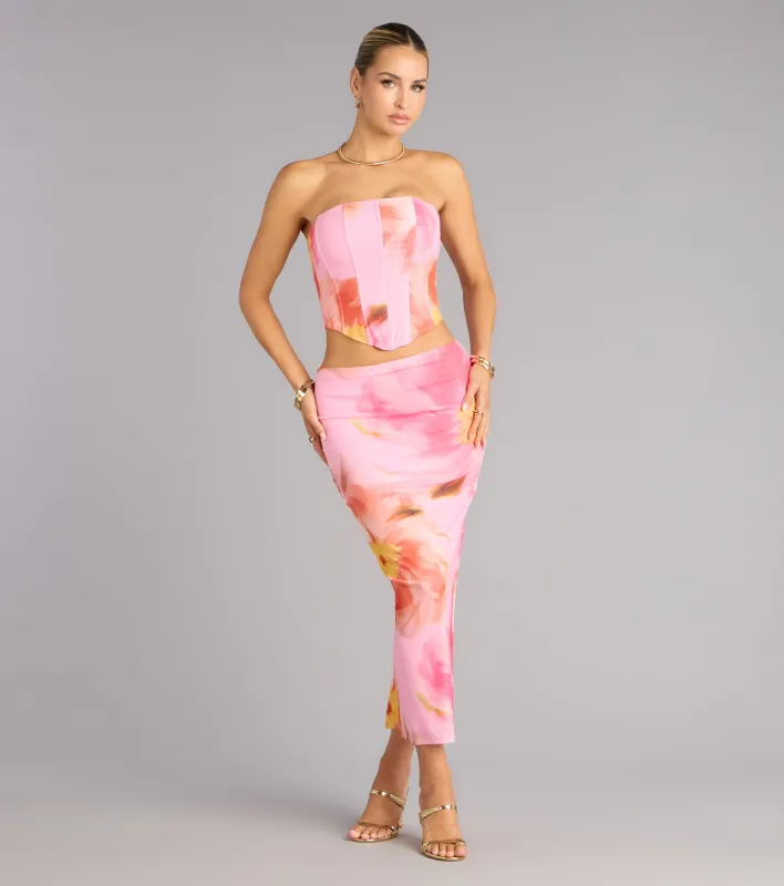 Bloom Babe Abstract Floral Mesh Maxi Skirt sold by Windsor