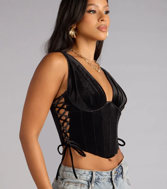 Velvet Temptation Corset Crop Top sold by Windsor