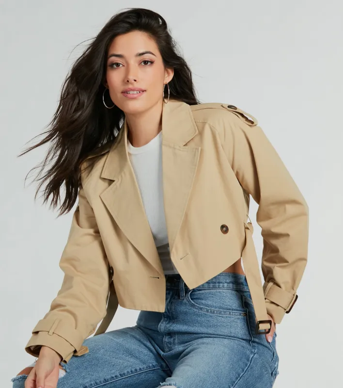 Eye For Style Twill Belted Crop Trench Coat sold by Windsor