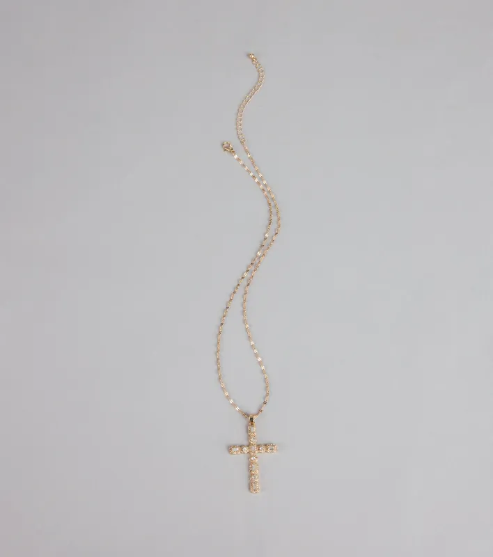 Shine On Rhinestone Cross Necklace sold by Windsor