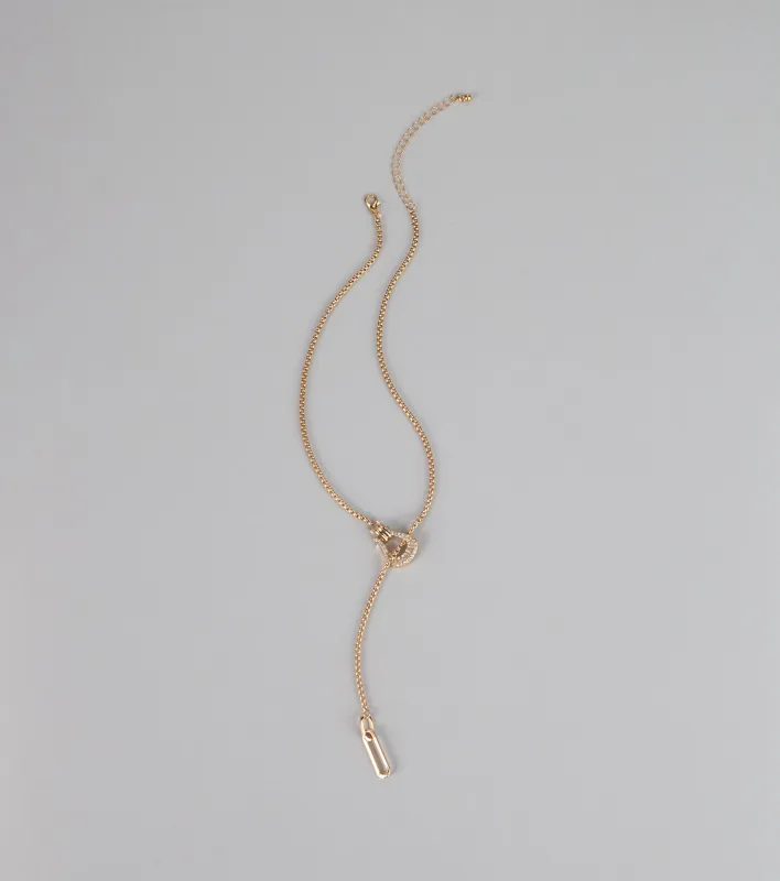 Glimmer Cue Rhinestone Lariat Necklace sold by Windsor