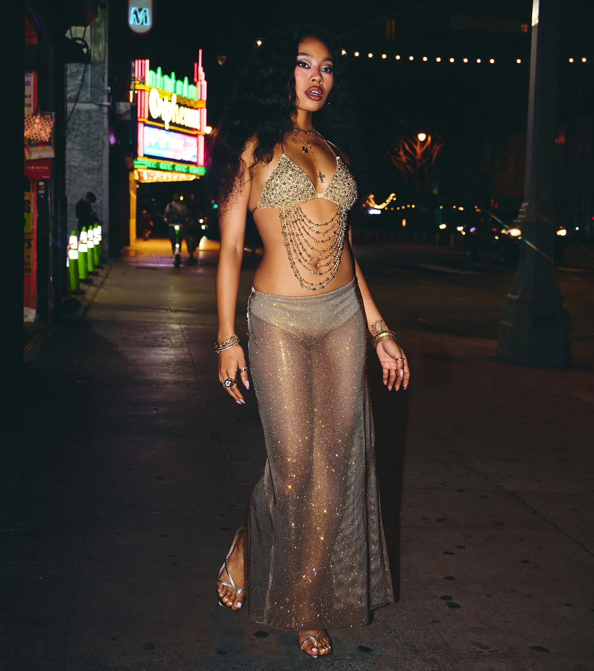 Glow Getter Rhinestone Slit Maxi Skirt sold by Windsor