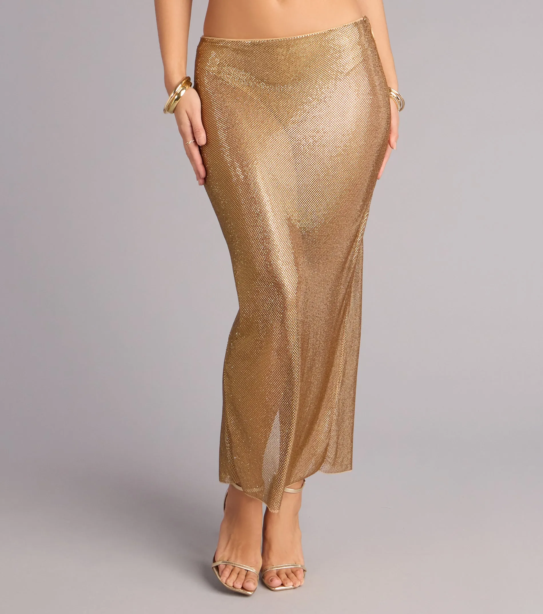 Glow Getter Rhinestone Slit Maxi Skirt sold by Windsor product image thumbnail 5