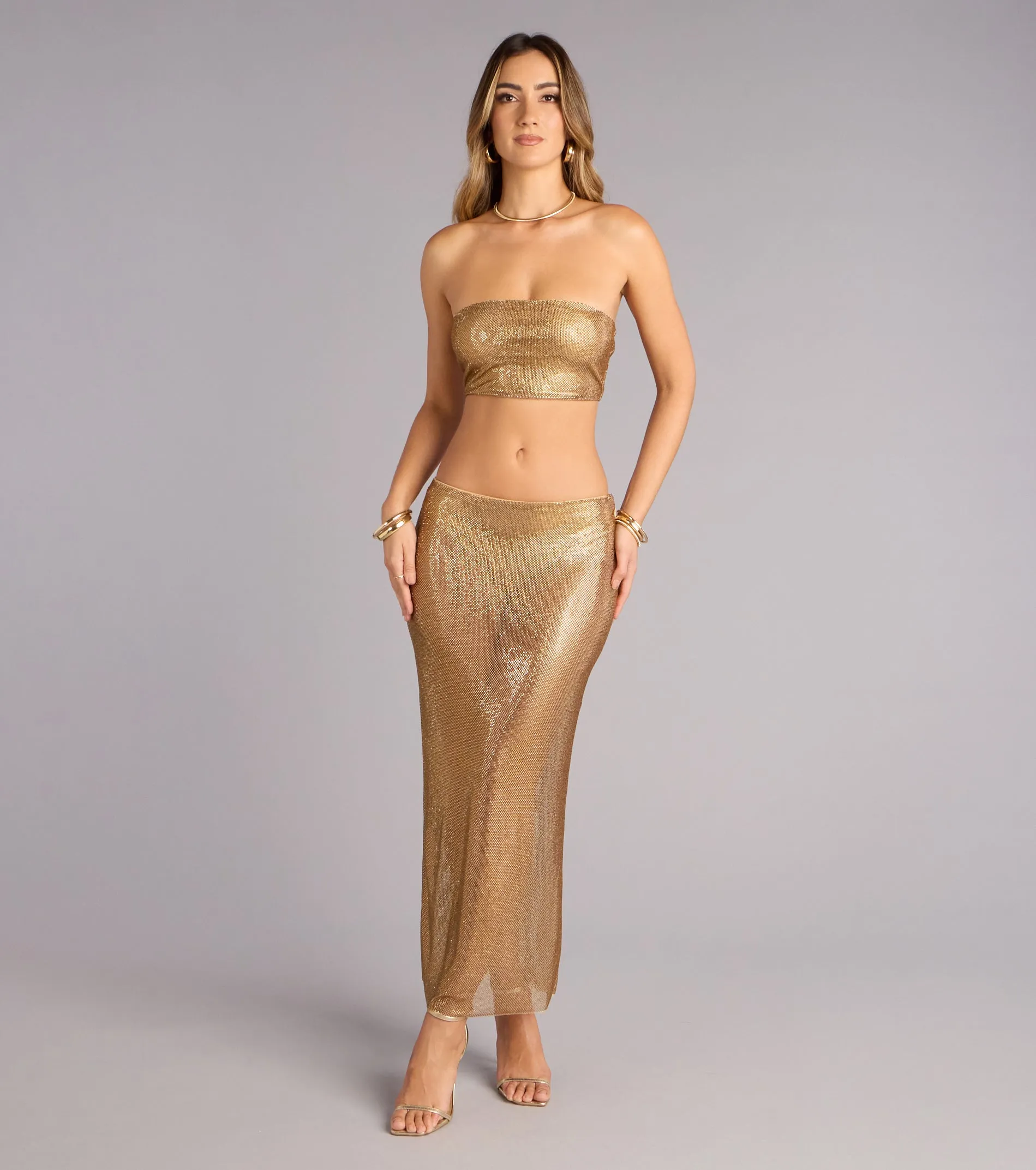 Glow Getter Rhinestone Slit Maxi Skirt sold by Windsor product image thumbnail 2