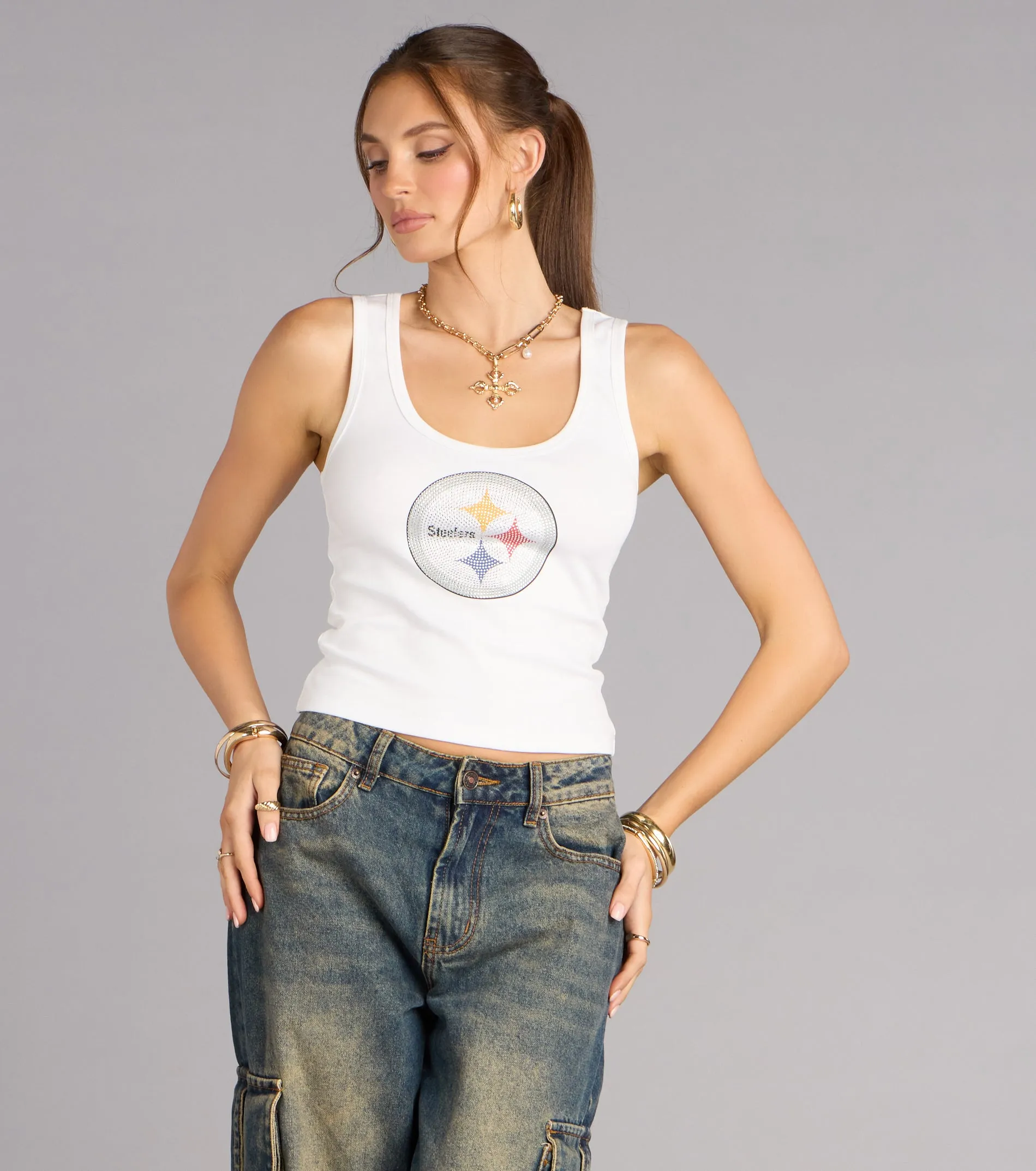 Ultra Game NFL Pittsburgh Steelers Rhinestone Tank Top sold by Windsor