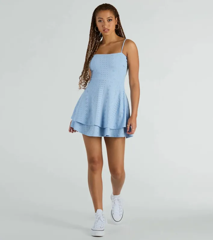 Pretty Vibes Eyelet Knit Layered Skater Dress sold by Windsor