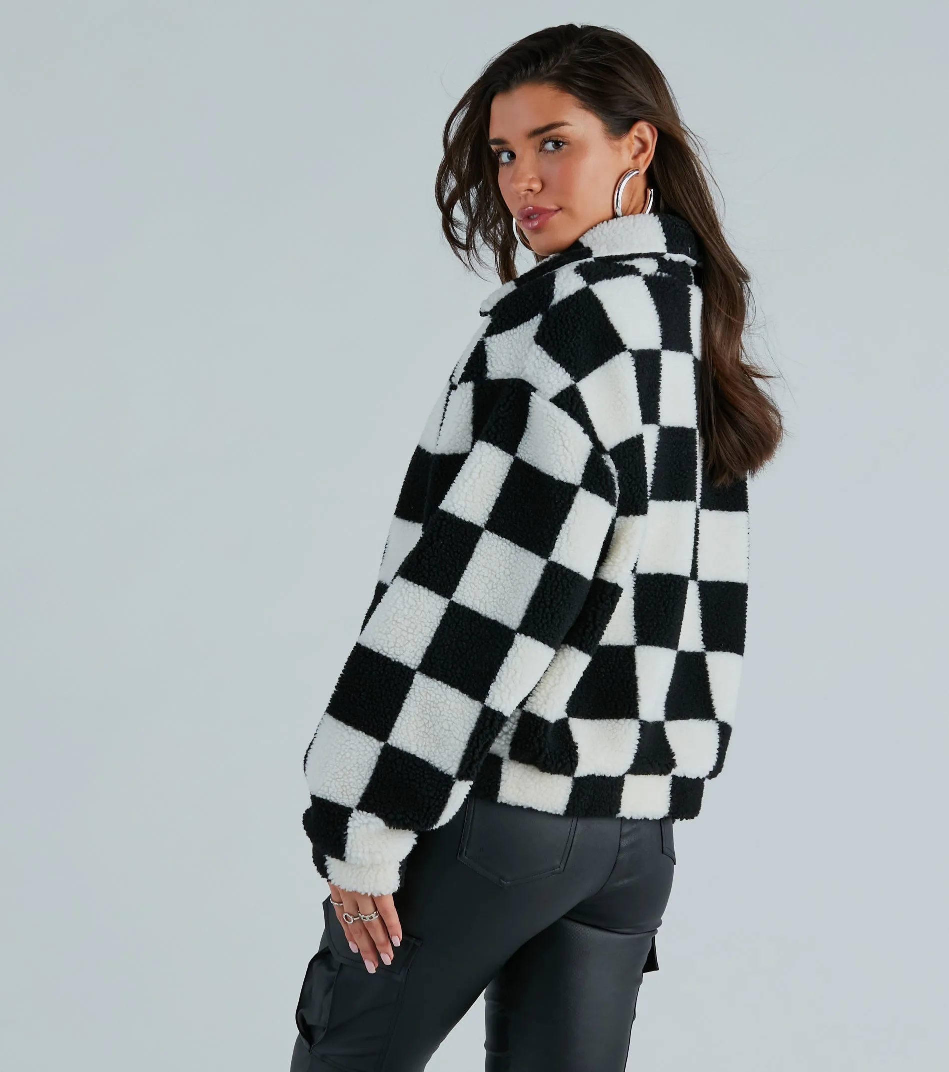 Coolness In Check Faux Sherpa Bomber Jacket sold by Windsor product image thumbnail 2