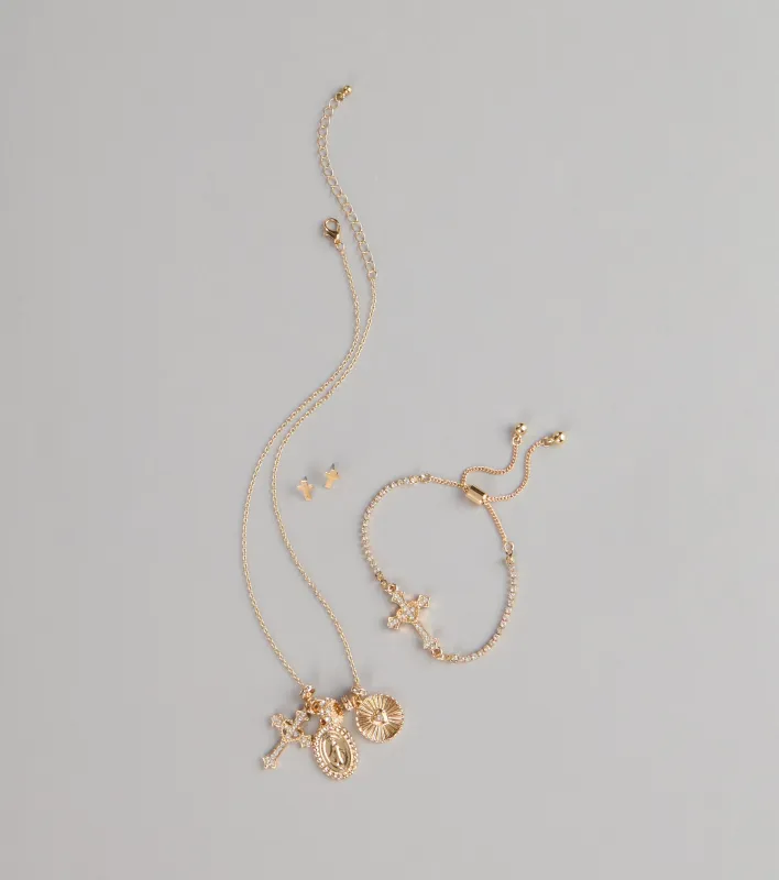 Golden Blessings Charm Layered Necklace Set sold by Windsor