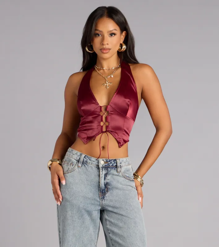 Night Moves Satin Halter Top sold by Windsor