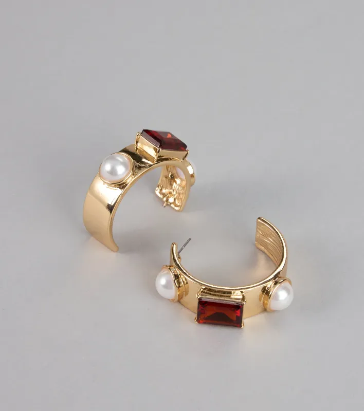 Glam Aura Pearl Gemstone Hoops sold by Windsor