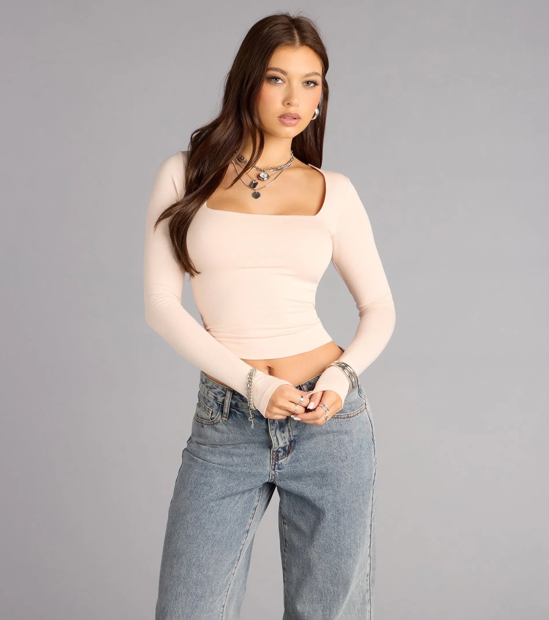 Second Look Square Neck Long Sleeve Top sold by Windsor