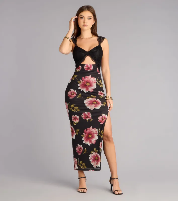 Love Language Floral Lace Slit Maxi Dress sold by Windsor