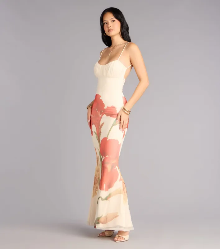 Soft Spoken Stunner Floral Mesh Maxi Dress sold by Windsor