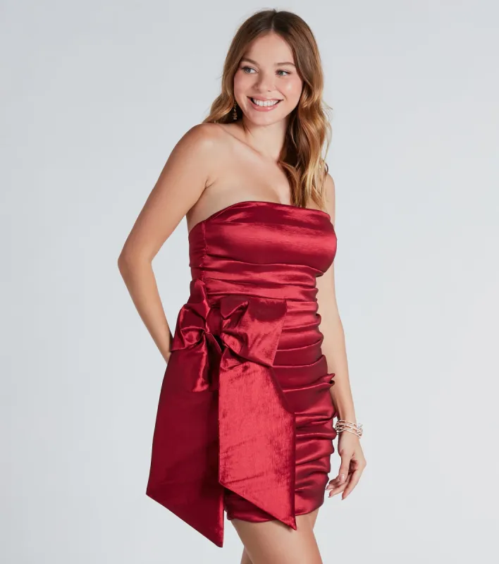 Lindsay Taffeta Strapless Bow Mini Dress sold by Windsor