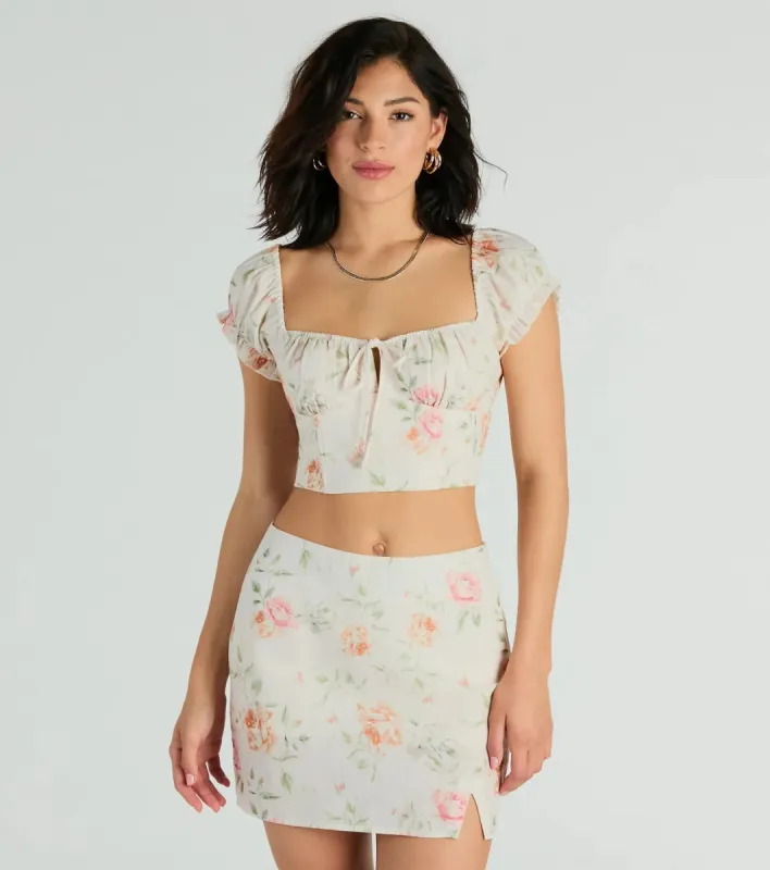 Prettiest Vibe Puff Sleeve Floral Woven Crop Top sold by Windsor