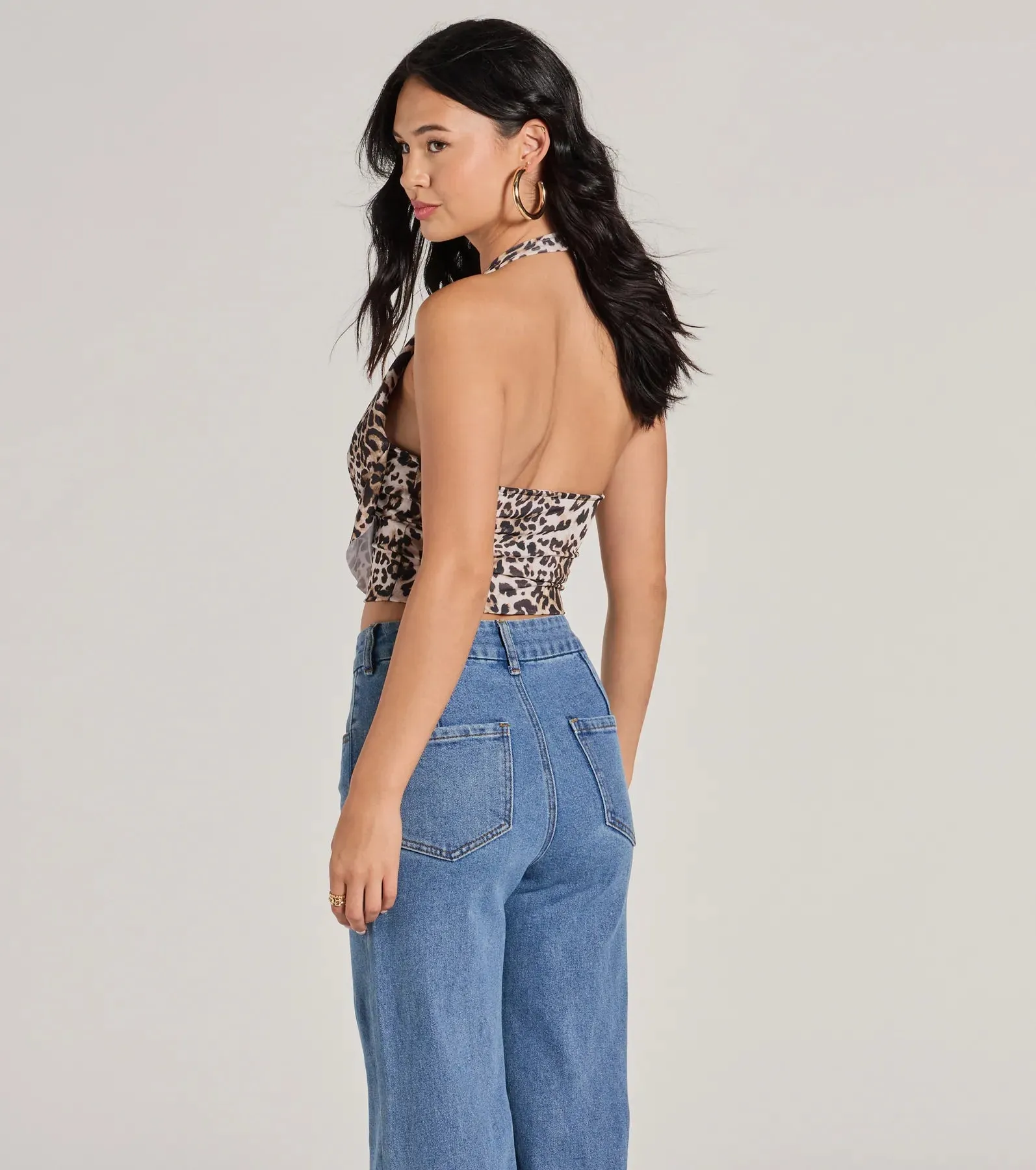 Prowlin Around Cowl Halter Leopard Crop Top sold by Windsor product image thumbnail 2