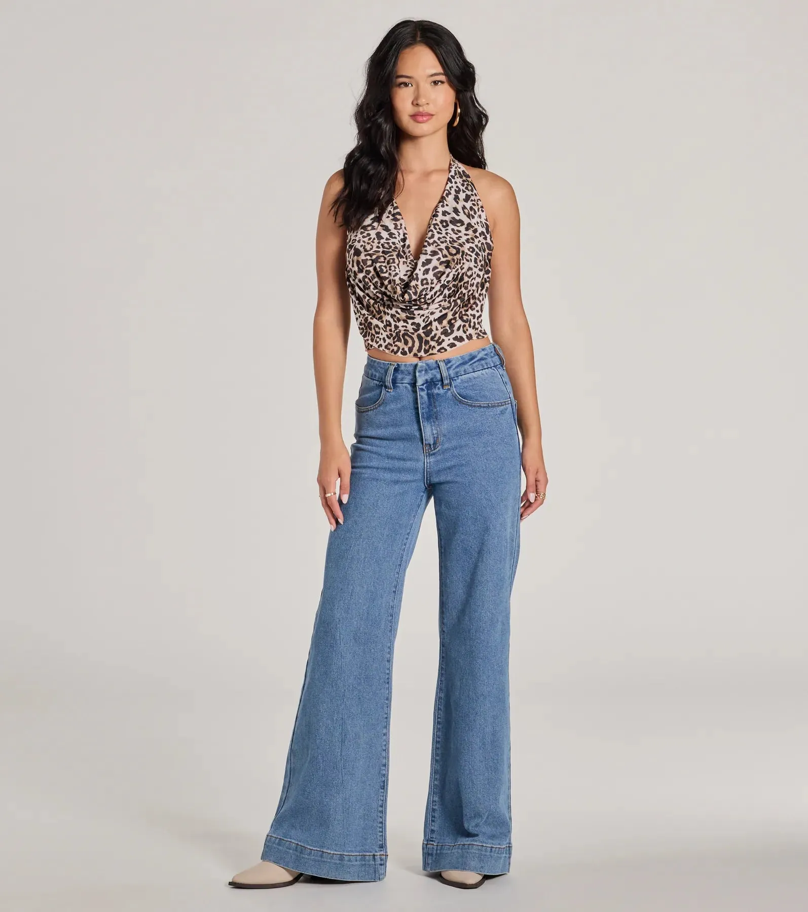 Prowlin Around Cowl Halter Leopard Crop Top sold by Windsor product image thumbnail 3