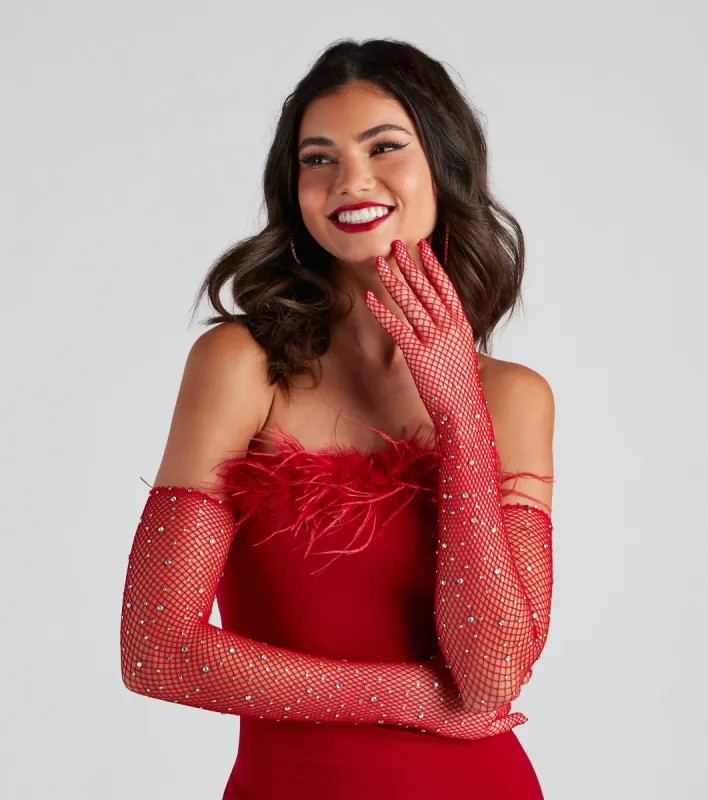 Glam Sparkle Rhinestone Fishnet Gloves sold by Windsor