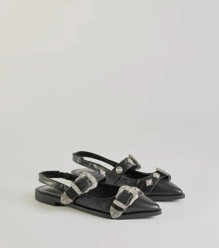 Western Flair Buckle Strap Sling-Back Flats sold by Windsor