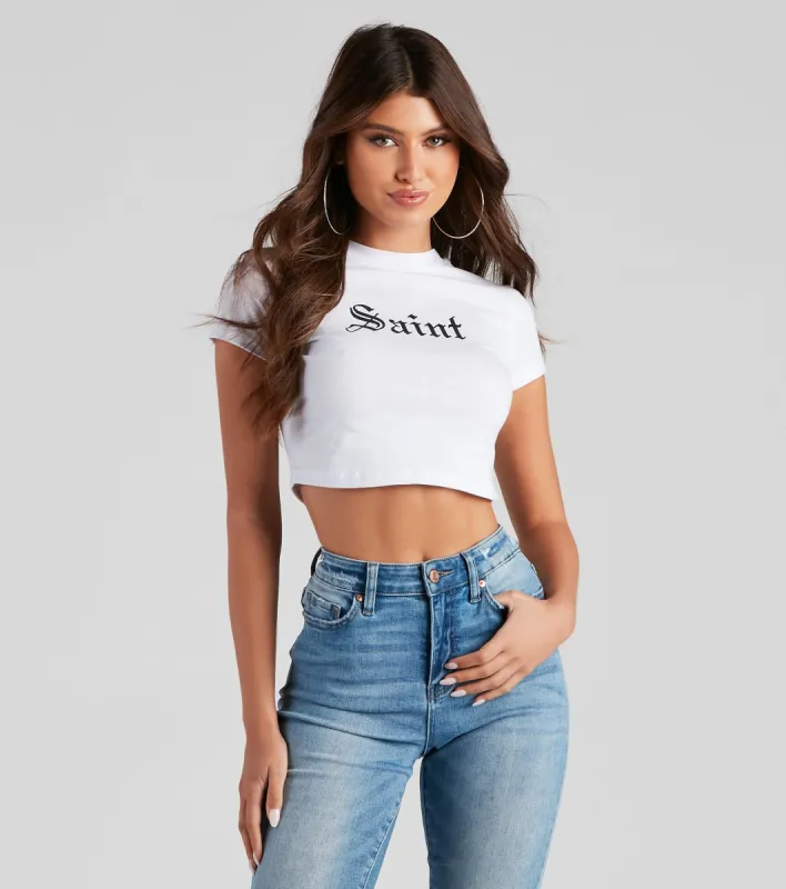 Saint Graphic Halloween Crop Top sold by Windsor