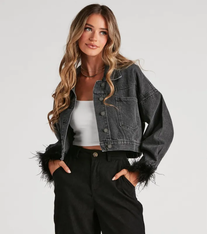 Here To Standout Marabou Denim Jacket sold by Windsor