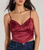 Romance In The Air Lace Trim Satin Cami Crop Top sold by Windsor