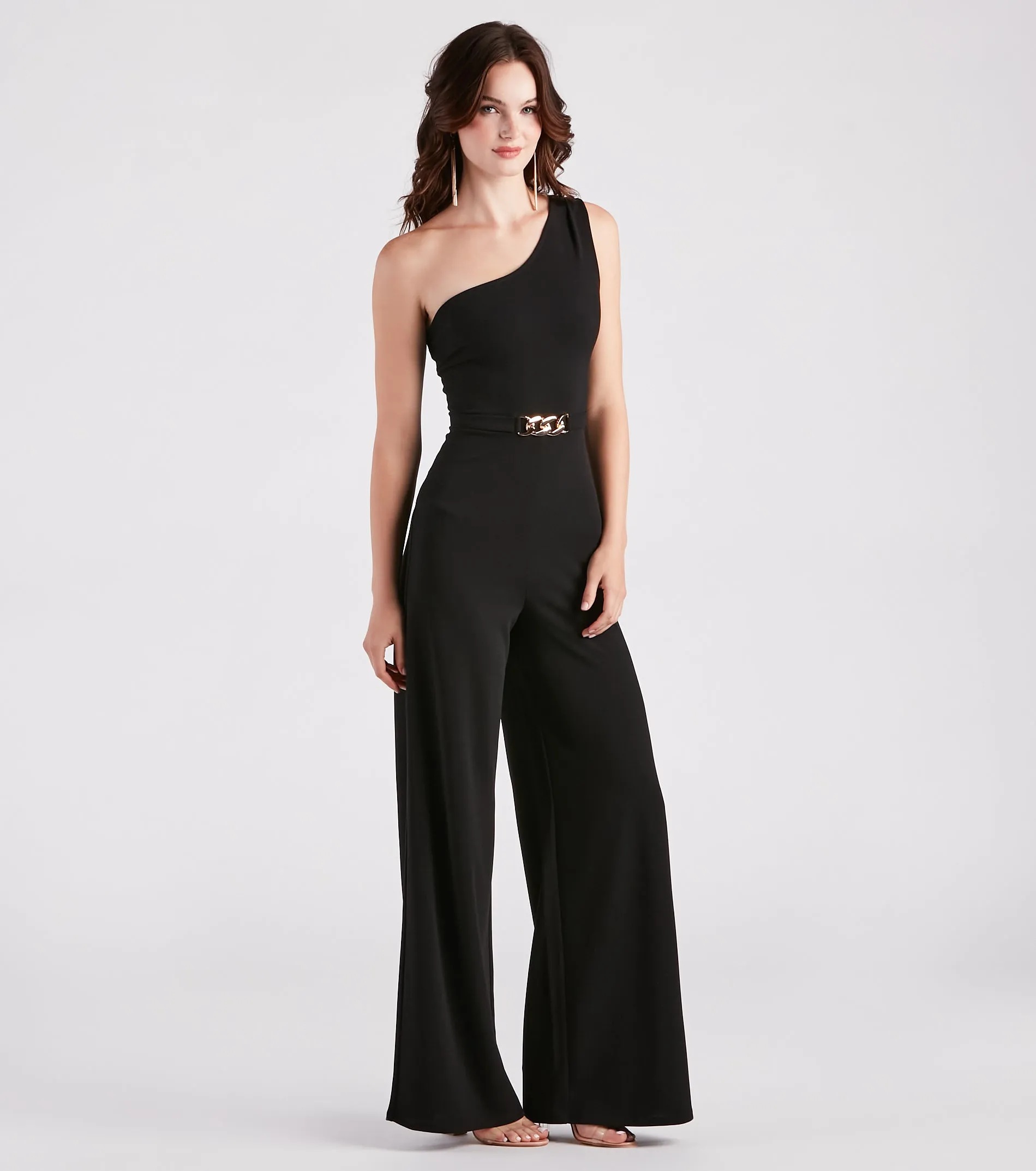 Chain Direction One Shoulder Crepe Jumpsuit sold by Windsor