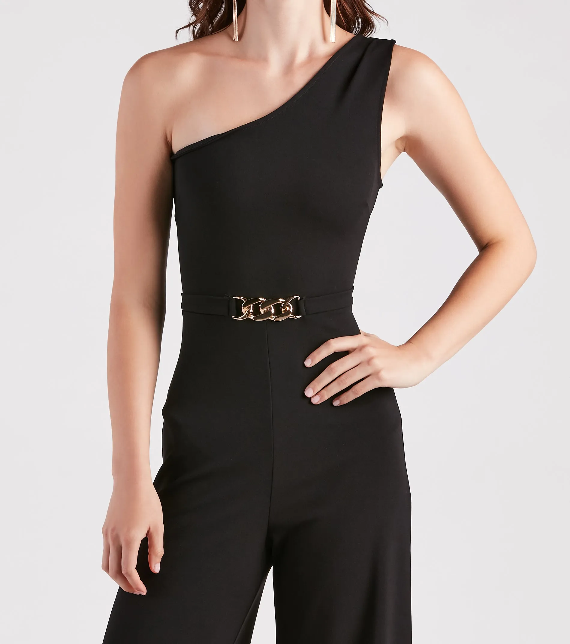 Chain Direction One Shoulder Crepe Jumpsuit sold by Windsor product image thumbnail 4