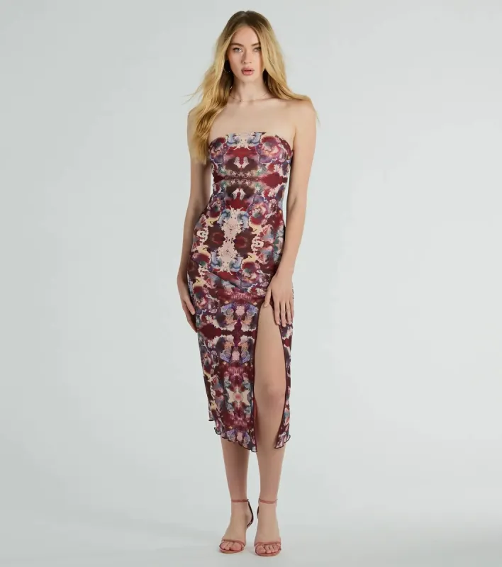 Chic Illusion Strapless Artsy Printed Midi Dress sold by Windsor
