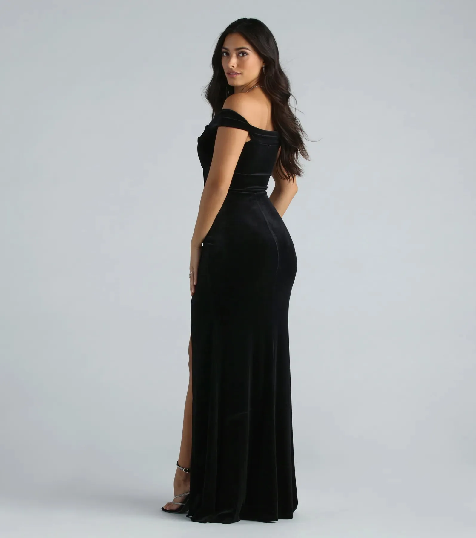 Frances Formal Velvet Off The Shoulder Dress sold by Windsor product image thumbnail 2