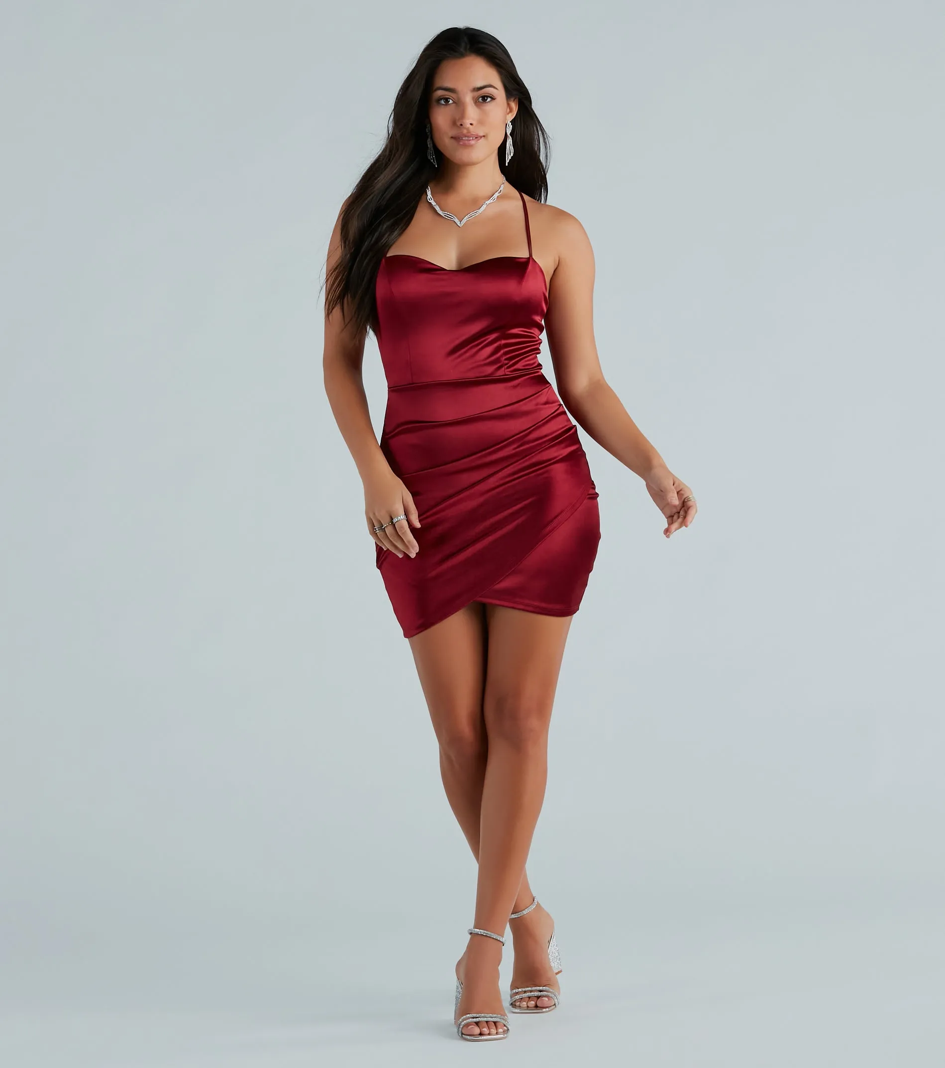 A Major Vibe Rhinestone Strap Satin Mini Dress sold by Windsor product image thumbnail 3