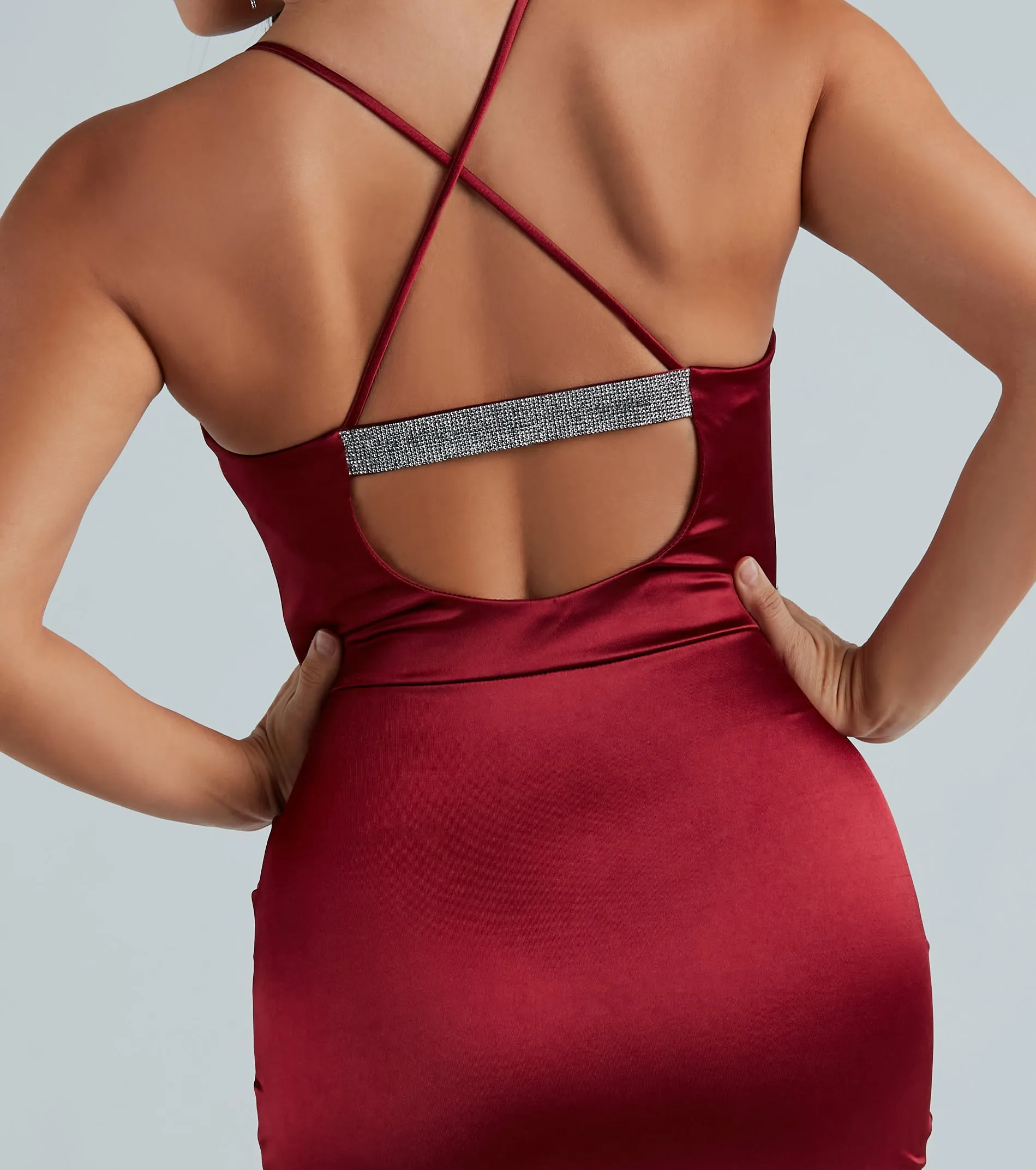 A Major Vibe Rhinestone Strap Satin Mini Dress sold by Windsor product image thumbnail 4