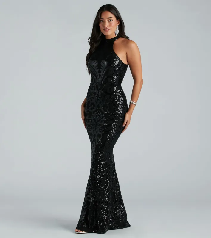Sallie Formal Sequin Halter Mermaid Dress sold by Windsor