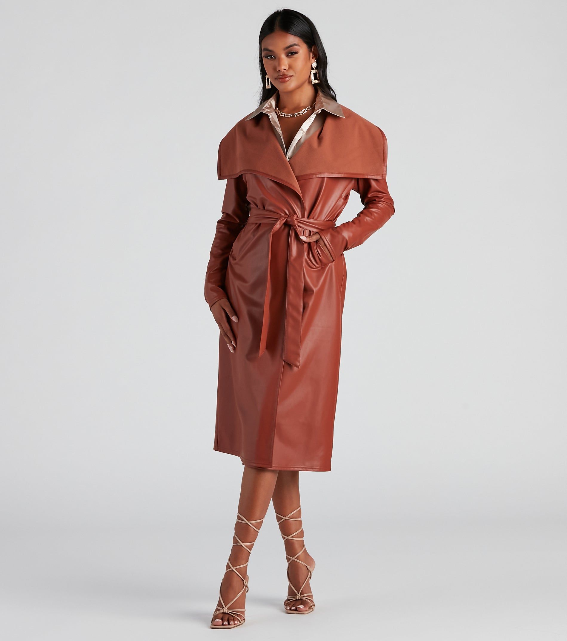 PLACEHOLDER - Elevated And Chic Faux Leather Trench sold by Windsor