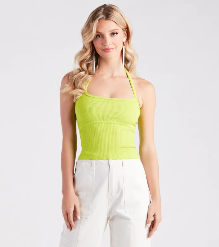 CLEARANCE - Back To Basics Halter Rib Knit Crop Top sold by Windsor