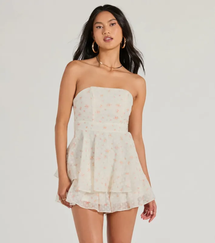 Romantic Spot Strapless Floral Chiffon Romper sold by Windsor