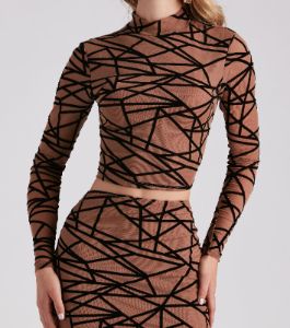 Match Made Mesh Abstract Crop Top sold by Windsor