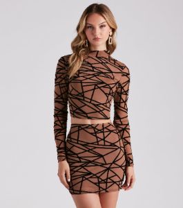 Match Made Mesh Abstract Crop Top sold by Windsor