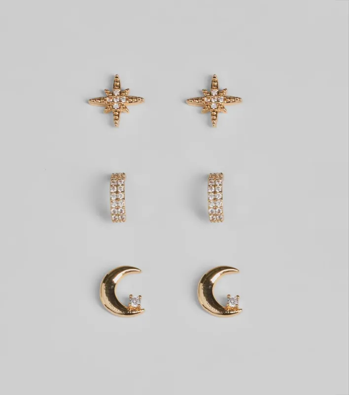 Celestial Glam Three-Pack Stud Earrings Set sold by Windsor