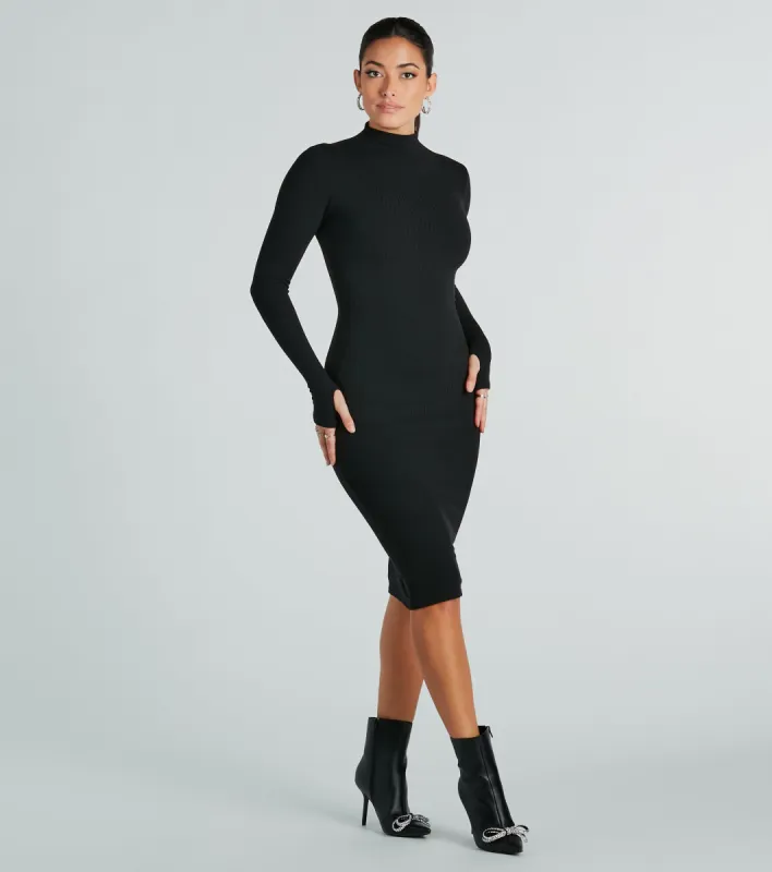 High Class Mock Neck Long Sleeve Midi Dress sold by Windsor