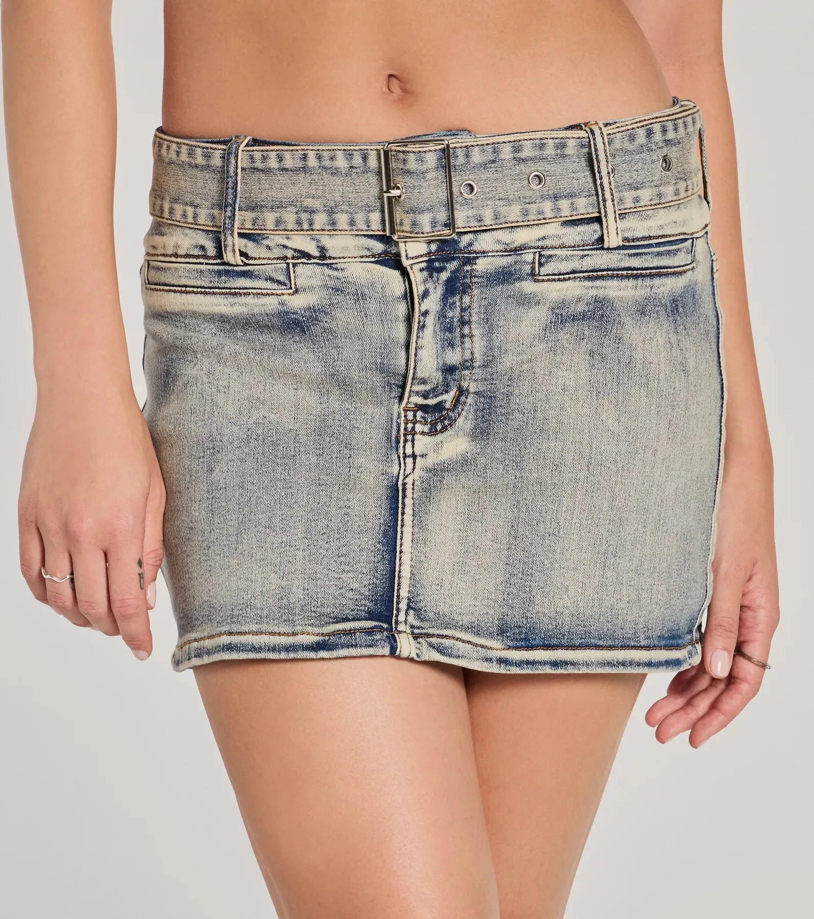 Cute Effect Mid-Rise Belted Denim Mini Skort sold by Windsor product image thumbnail 3