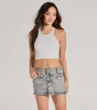 Cute Effect Mid-Rise Belted Denim Mini Skort sold by Windsor